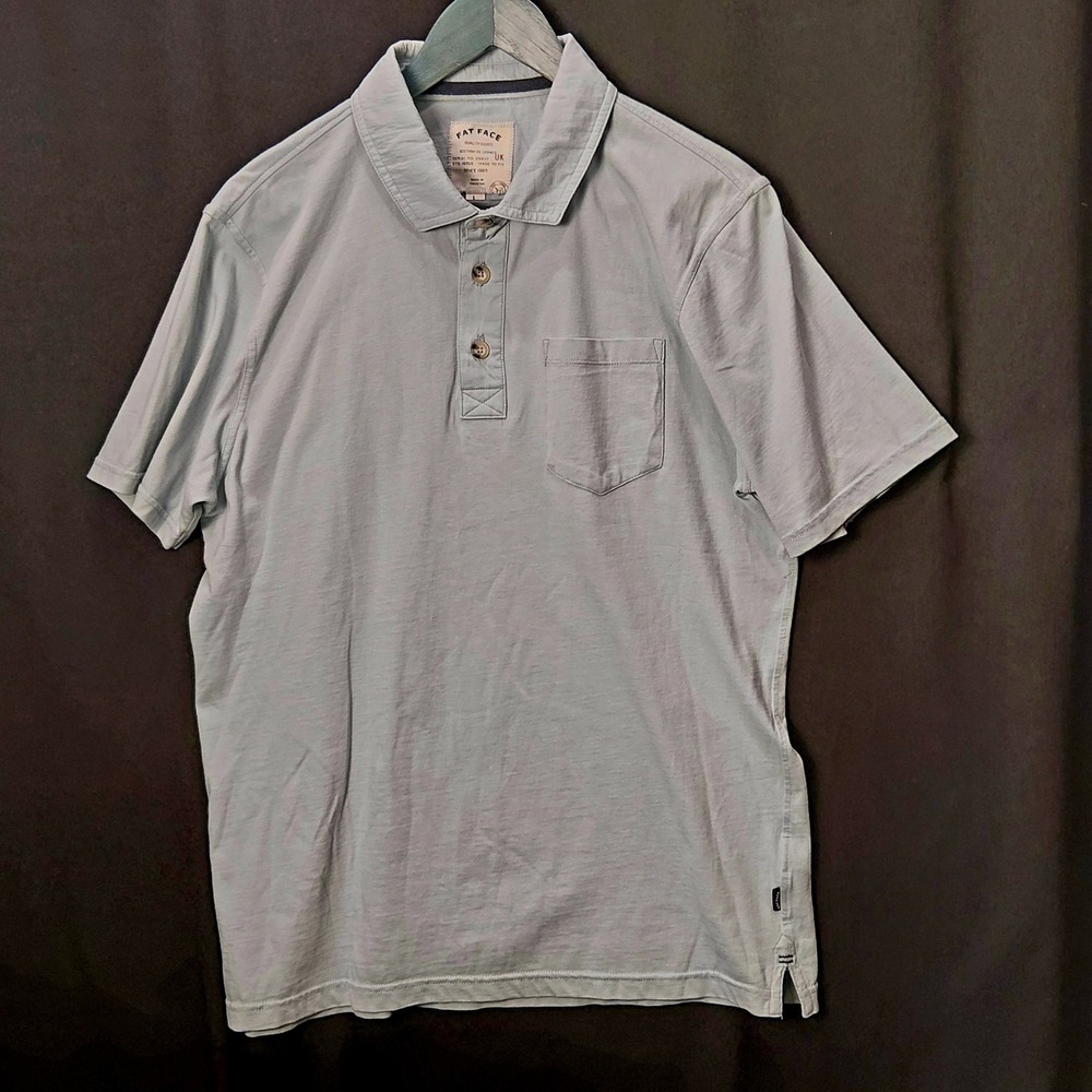 FatFace Men's Stoke Short Sleeve Polo Shirt – Size Large – Light Blue